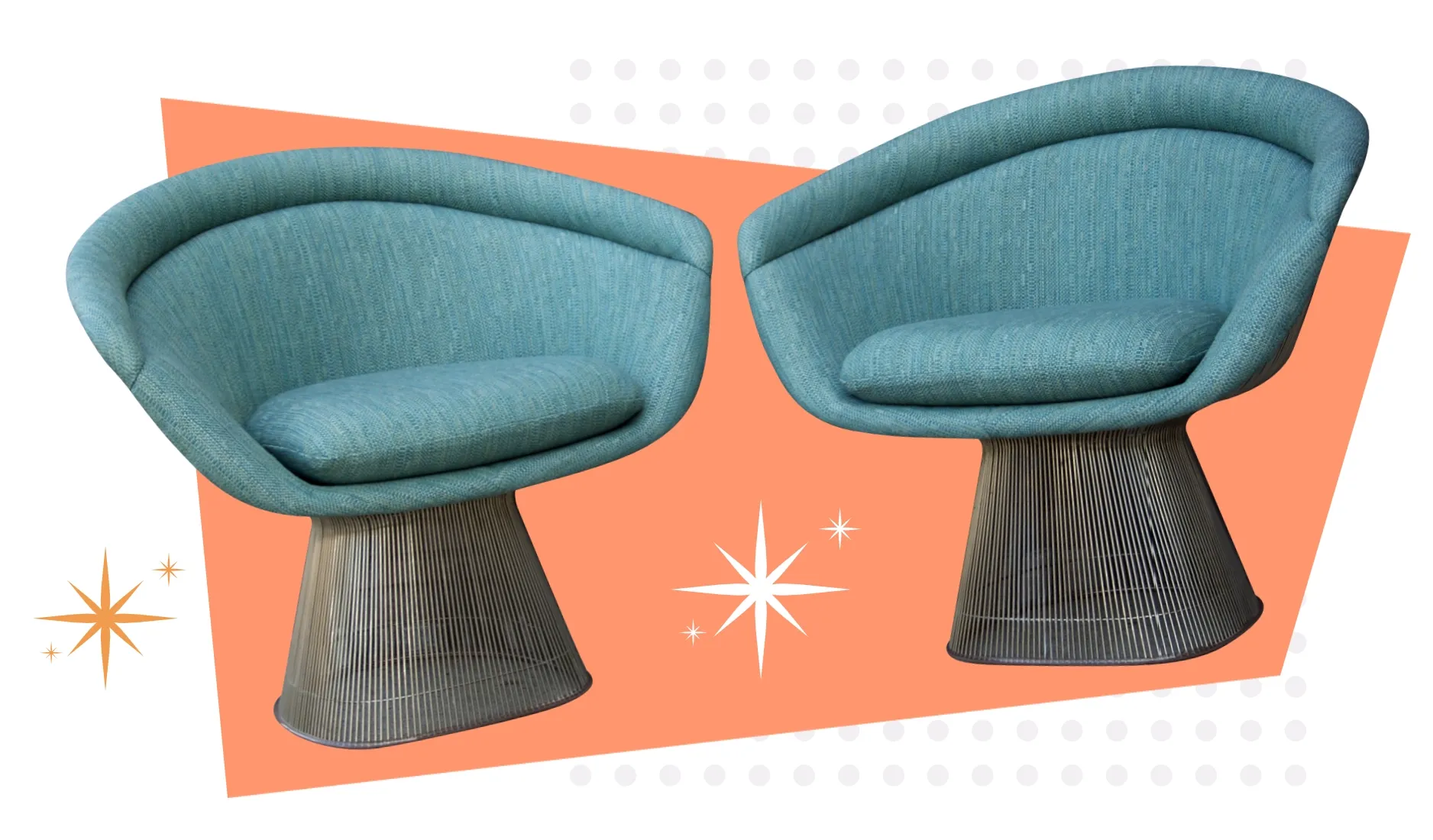 Pair of Knoll Studio Warren Platner lounge chairs fully retored in teal fabric and poweder-coated metal bases